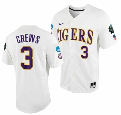Dylan Crews Jersey LSU Tigers #3 White 2023 College World Series NCAA Baseball