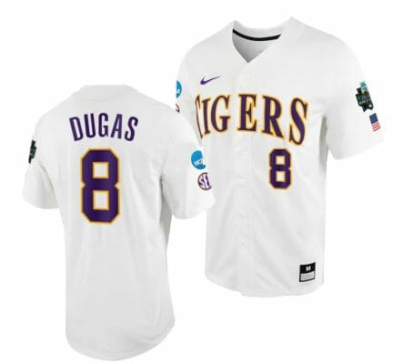 Gavin Dugas Jersey LSU Tigers #8 White 2023 College World Series NCAA Baseball