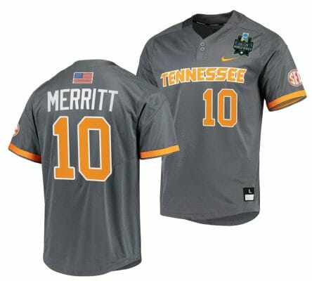 Griffin Merritt Jersey Tennessee Volunteers #10 Gray 2023 NCAA Baseball College World Series OMAHA 8