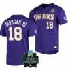 LSU Tigers Baseball Tre Morgan Jersey NCAA 2023 College World Series Purple #18 2 LSU Tigers Baseball Tre Morgan Jersey NCAA 2023 College World Series Purple #18