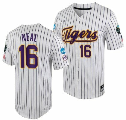 LSU Tigers Brady Neal Jersey 2023 College World Series White Purple #16 NCAA Baseball