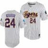 LSU Tigers Cade Beloso Jersey 2023 College World Series White Purple #24 NCAA Baseball