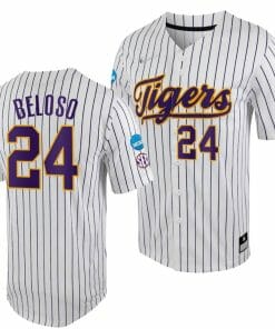 LSU Tigers Cade Beloso Jersey 2023 College World Series White Purple #24 NCAA Baseball