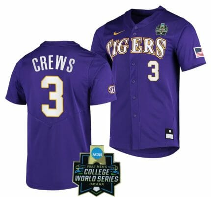 LSU Tigers Dylan Crews Jersey NCAA 2023 College World Series Purple Baseball #3 6 LSU Tigers Dylan Crews Jersey NCAA 2023 College World Series Purple Baseball #3