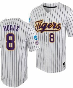 LSU Tigers Gavin Dugas Jersey 2023 College World Series White Purple #8 NCAA Baseball