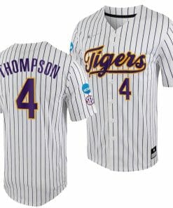 LSU Tigers Jordan Thompson Jersey 2023 College World Series White Purple #4 NCAA Baseball