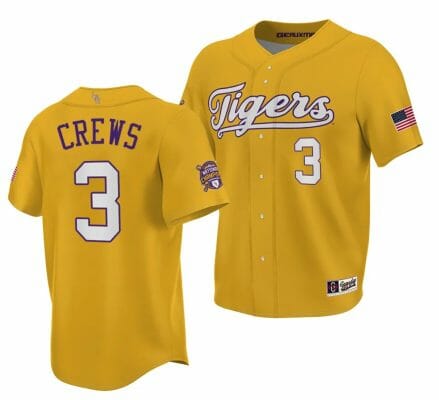 LSU Tigers NCAA Baseball Dylan Crews Jersey 2023 College World Series Champions Gold #3