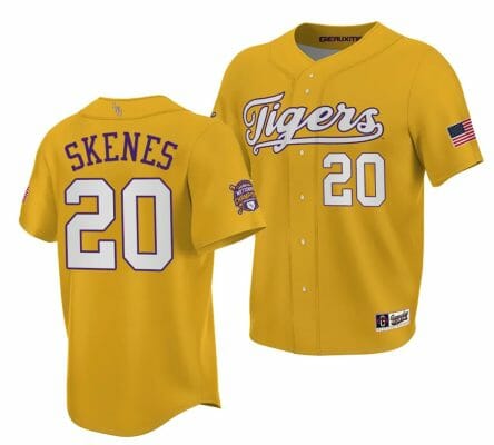 LSU Tigers NCAA Baseball Paul Skenes Jersey 2023 College World Series Champions Gold #20