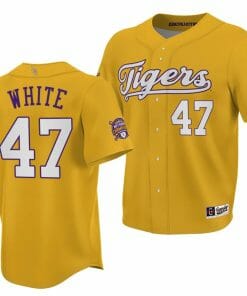 LSU Tigers NCAA Baseball Tommy White Jersey 2023 College World Series Champions Gold #47
