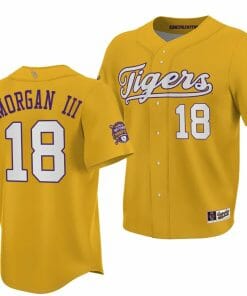 LSU Tigers NCAA Baseball Tre Morgan Jersey 2023 College World Series Champions Gold #18