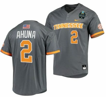 Maui Ahuna Jersey Tennessee Volunteers #2 Gray 2023 NCAA Baseball College World Series OMAHA 8