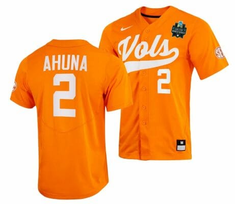 Maui Ahuna Jersey Tennessee Volunteers #2 Orange 2023 NCAA Baseball College World Series OMAHA 8