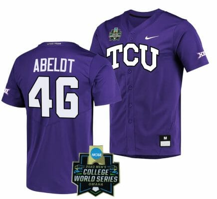 NCAA 2023 College World Series Ben Abeldt Jersey TCU Horned Frogs Baseball Purple #46