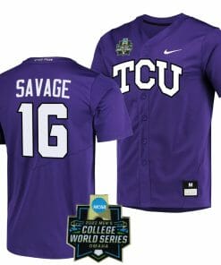 NCAA 2023 College World Series Luke Savage Jersey TCU Horned Frogs Baseball Purple #16