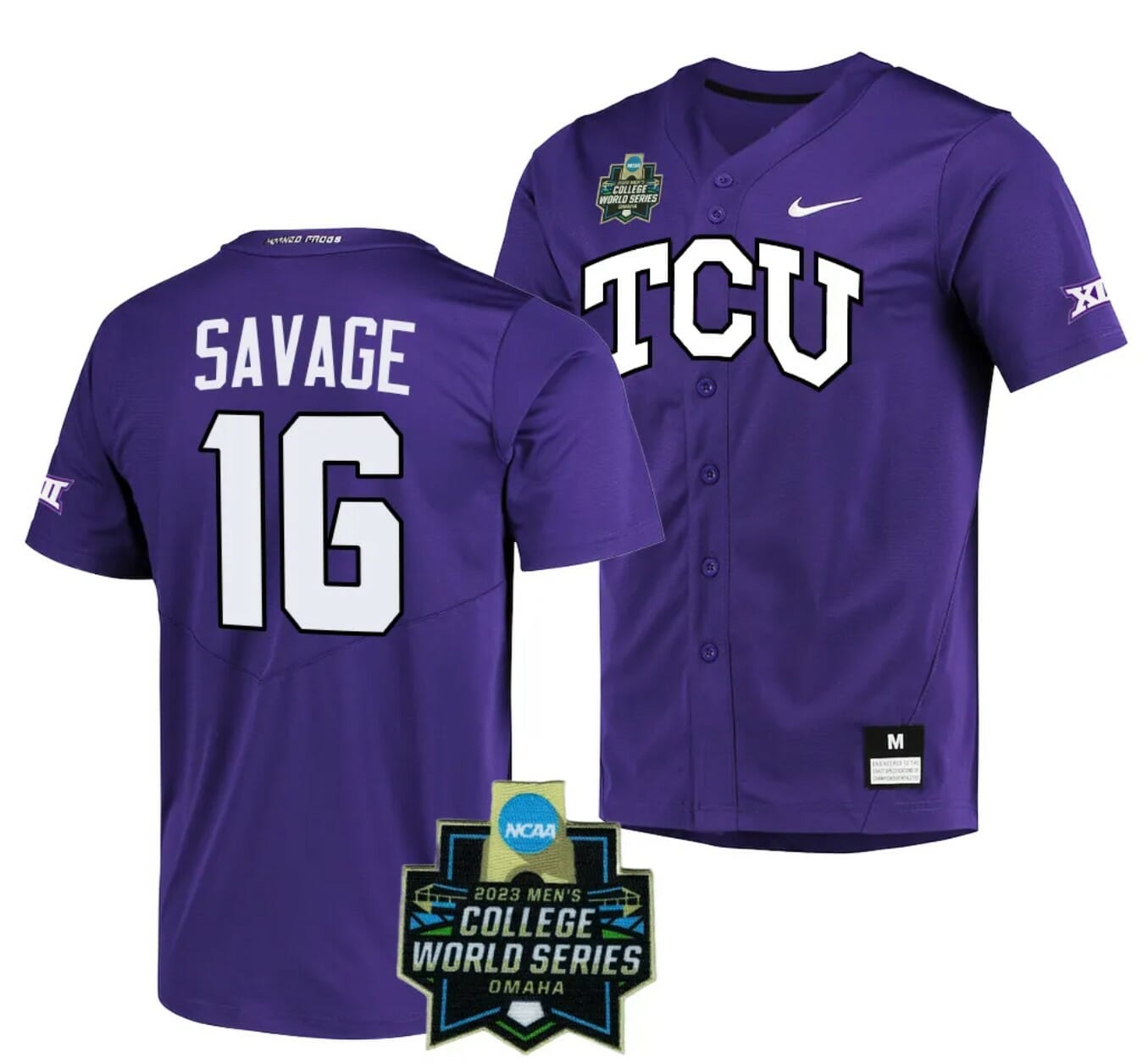NCAA 2023 College World Series Luke Savage Jersey TCU Horned Frogs Baseball Purple #16 1 NCAA 2023 College World Series Luke Savage Jersey TCU Horned Frogs Baseball Purple #16