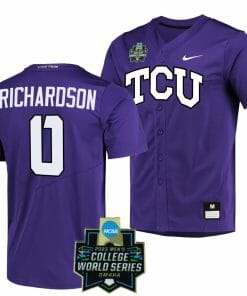 NCAA 2023 College World Series Tre Richardson Jersey TCU Horned Frogs Baseball Purple #0