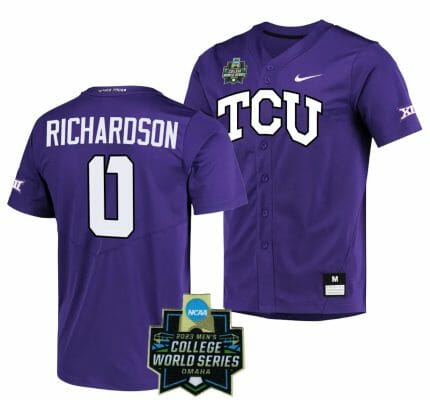NCAA 2023 College World Series Tre Richardson Jersey TCU Horned Frogs Baseball Purple #0