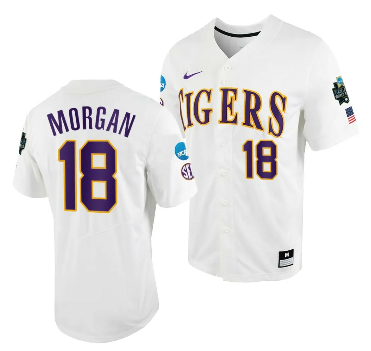 Tre Morgan Jersey LSU Tigers #18 White 2023 College World Series NCAA Baseball 1 Tre Morgan Jersey LSU Tigers #18 White 2023 College World Series NCAA Baseball