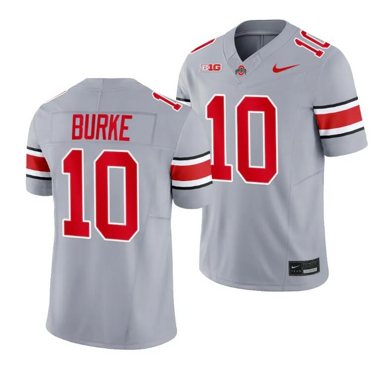 Denzel Burke Jersey Ohio State Buckeyes #10 2023 Alternate Gray Limited Football 1 Denzel Burke Jersey Ohio State Buckeyes #10 2023 Alternate Gray Limited Football