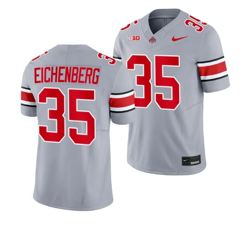 Tommy Eichenberg Jersey Ohio State Buckeyes #35 2023 Alternate Gray Limited Football 1 Tommy Eichenberg Jersey Ohio State Buckeyes #35 2023 Alternate Gray Limited Football