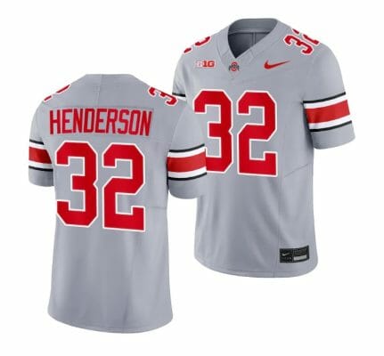 TreVeyon Henderson Jersey Ohio State Buckeyes #32 2023 Alternate Gray Limited Football 10 TreVeyon Henderson Jersey Ohio State Buckeyes #32 2023 Alternate Gary Limited Football