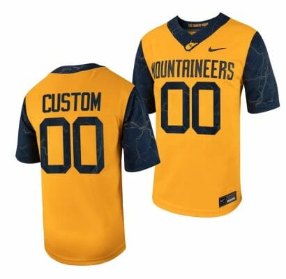 Custom West Virginia Jersey Name and Number Football Game Country Roads Gold