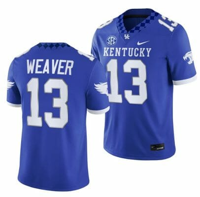 Kentucky Wildcats JJ Weaver Jersey #13 NCAA Football 2023 Game Home Blue 10 Kentucky Wildcats JJ Weaver Jersey #13 NCAA Football 2023 Game Home Blue