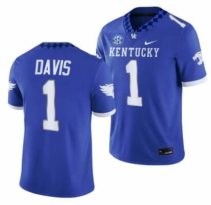 Kentucky Wildcats Ray Davis Jersey #1 NCAA Football 2023 Game Home Blue 10 Kentucky Wildcats Ray Davis Jersey #1 NCAA Football 2023 Game Home Blue