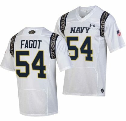 Navy Midshipmen Diego Fagot Jersey #54 College Football 2023 Aer Lingus Classic White Replica