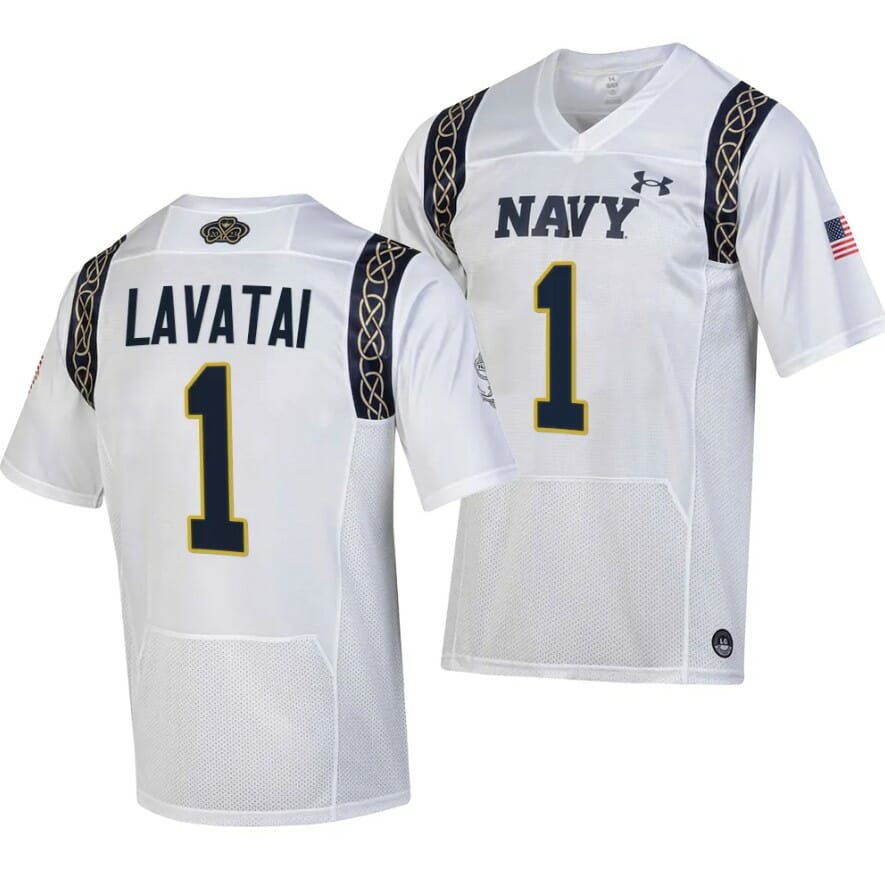Navy Midshipmen Tai Lavatai Jersey #1 College Football 2023 Aer Lingus Classic White Replica 1 Navy Midshipmen Tai Lavatai Jersey #1 College Football 2023 Aer Lingus Classic White Replica