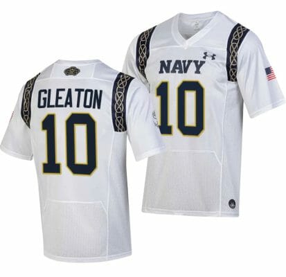 Navy Midshipmen Tedros Gleaton Jersey #10 College Football 2023 Aer Lingus Classic White Replica