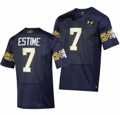 Notre Dame Fighting Irish Audric Estime Jersey 7 College Football 2023 Aer Lingus Classic Navy 1