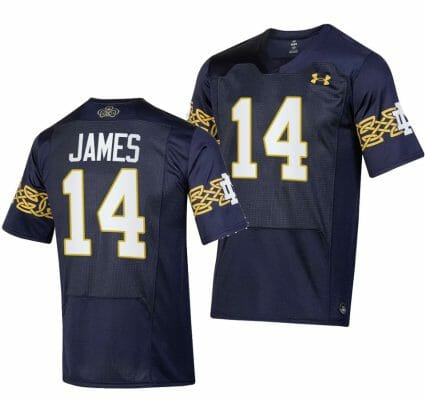Notre Dame Fighting Irish Braylon James Jersey #14 College Football 2023 Aer Lingus Classic Navy