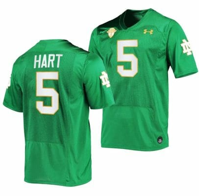 Notre Dame Fighting Irish Cam Hart Jersey #5 College Football Kelly Green 2023