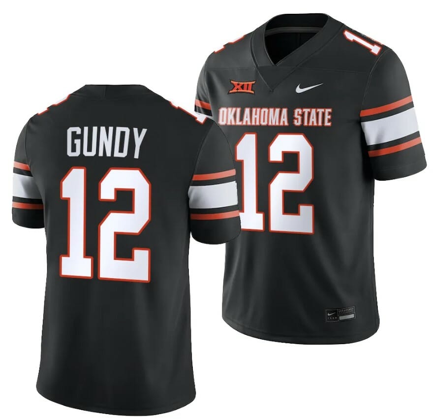 Oklahoma State Cowboys Gunnar Gundy Jersey #12 College Football 2023 Game Black 1 Oklahoma State Cowboys Gunnar Gundy Jersey #12 College Football 2023 Game Black