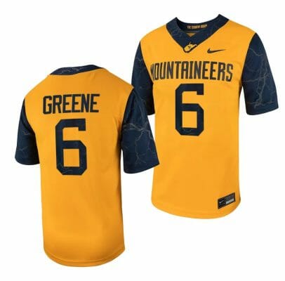 West Virginia Mountaineers Garrett Greene Jersey #6 Football Game Country Roads Gold 10 West Virginia Mountaineers Garrett Greene Jersey #6 Football Game Country Roads Gold
