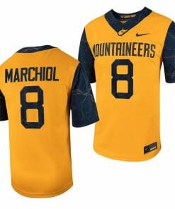 West Virginia Mountaineers Nicco Marchiol Jersey #8 Football Game Country Roads Gold