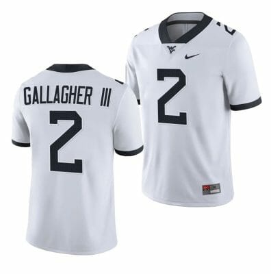 West Virginia Mountaineers Rodney Gallagher III Jersey #2 College Football 2023 Game White 10 West Virginia Mountaineers Rodney Gallagher III Jersey #2 College Football 2023 Game White