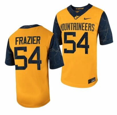 West Virginia Mountaineers Zach Frazier Jersey #54 Football Game Country Roads Gold