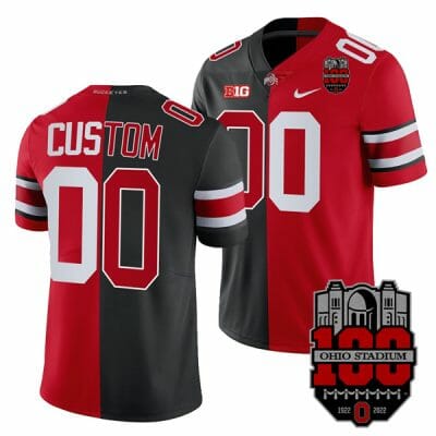 Custom Ohio State Buckeyes Jersey Name and Number 100th Anniversary Patch Scarlet Split Edition Stitched Black