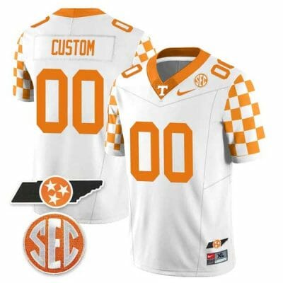Custom Tennessee Volunteers Jersey Name and Number “Checkerboard” College Football Stitched White 8 Custom Tennessee Volunteers Jersey Name and Number “Checkerboard” College Football Stitched White