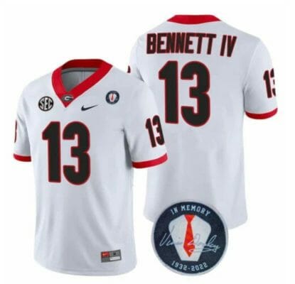 Georgia Bulldogs Stetson Bennett Jersey #13 Honoring Vince Dooley Patch All Stitched White 8 Georgia Bulldogs Stetson Bennett Jersey #13 Honoring Vince Dooley Patch All Stitched White