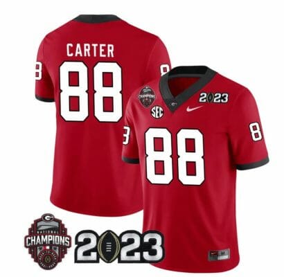 Georgia Bulldogs Jalen Carter Jersey #88 CFP National Champions Patch 2023 All Stitched Red