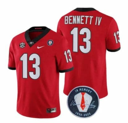 Georgia Bulldogs Stetson Bennett Jersey #13 Honoring Vince Dooley Patch All Stitched Red 8 Georgia Bulldogs Stetson Bennett Jersey #13 Honoring Vince Dooley Patch All Stitched Red