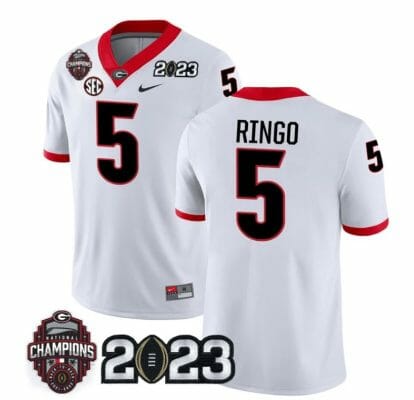 Georgia Bulldogs Kelee Ringo Jersey #5 CFP National Champions Patch 2023 All Stitched White