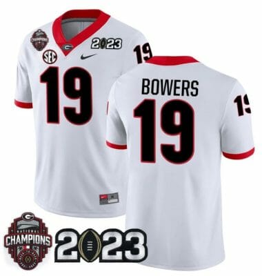 Georgia Bulldogs Brock Bowers Jersey #19 CFP National Champions Patch 2023 All Stitched White