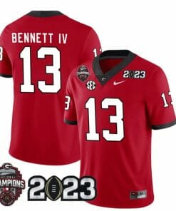 Georgia Bulldogs Stetson Bennett Jersey #13 CFP National Champions Patch 2023 All Stitched Red