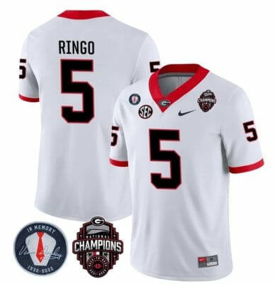 Georgia Bulldogs Kelee Ringo Jersey #5 Back To Back National Champions College Football White 8 Georgia Bulldogs Kelee Ringo Jersey #5 Back To Back National Champions College Football White