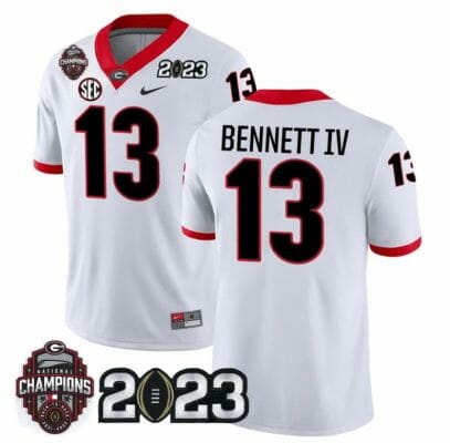 Georgia Bulldogs Stetson Bennett Jersey #13 CFP National Champions Patch 2023 All Stitched White 8 Georgia Bulldogs Stetson Bennett Jersey #13 CFP National Champions Patch 2023 All Stitched White