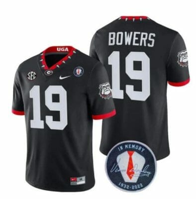 Georgia Bulldogs Brock Bowers Jersey #19 Honoring Vince Dooley Patch All Stitched Black 8 Georgia Bulldogs Brock Bowers Jersey #19 Honoring Vince Dooley Patch All Stitched Black